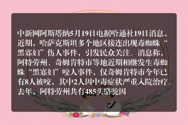 哈萨克斯坦多地遭毒蜘蛛“黑寡妇”侵扰
